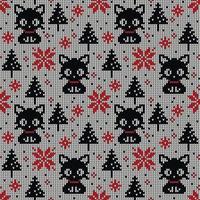 a maglia Natale e nuovo anno modello nel gatti. lana maglieria maglione design. sfondo involucro carta tessile Stampa. eps 10 vettore