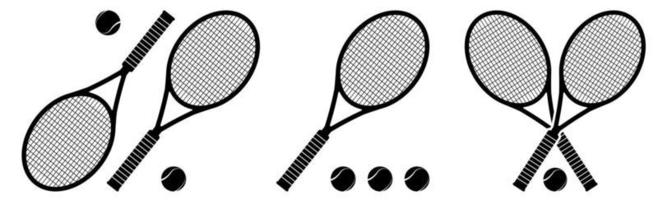 impostato di tennis racchetta e palla icone. tennis attrezzatura. attivo stile di vita. vettore