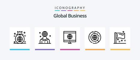 globale attività commerciale linea 5 icona imballare Compreso globale. moneta. in lavorazione. mercato. dati. creativo icone design vettore
