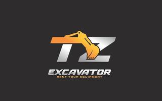 tz logo scavatrice per costruzione azienda. pesante attrezzatura modello vettore illustrazione per il tuo marca.