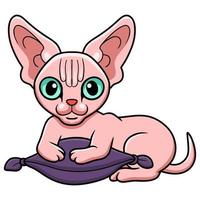 carino sphynx gatto cartone animato su il cuscino vettore