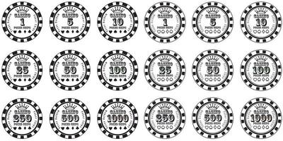 poker chips impostato in bianco e nero isolato vettore