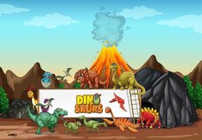 personaggio dei cartoni animati di dinosauri nella scena della natura vettore
