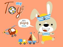 vettore cartone animato di poco coniglietto nel marinaio costume con esso giocattoli