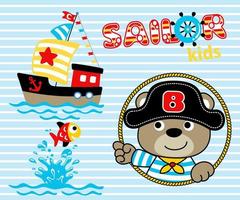 pirata elementi con carino orso nel pirata costume. vettore cartone animato illustrazione