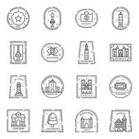 varietà di lineare postale e affrancatura francobolli icone vettore