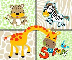divertente animali cartone animato su animali pelle banda sfondo. vettore cartone animato illustrazione