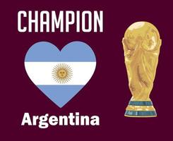 argentina bandiera cuore campione con nomi e mondo tazza trofeo finale calcio simbolo design latino America vettore latino americano paesi calcio squadre illustrazione