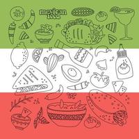 impostato di messicano tradizionale cibo. cucina messicana collezione. semplice lineare isolato grafica. mano disegnato schema vettore schizzo illustrazione per messicano cibo menù per ristorante, bar