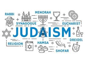 giudaismo religione simboli, magro linea icone vettore