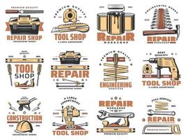 riparazione e servizio opera utensili laboratorio icone vettore