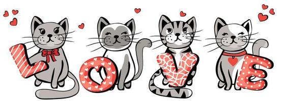carino gatti con amore lettera. san valentino giorno concetto vettore