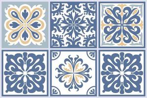 impostato di senza soluzione di continuità marocchino mosaico piastrella con colorato patchwork. Vintage ▾ blu Portogallo azulejo, messicano talavera, italiano maiolica ornamento, arabesco motivo o spagnolo ceramica mosaico