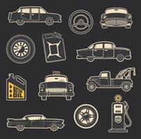 trasporto, veicolo e servizio Vintage ▾ icone vettore