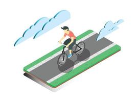 3d isometrico illustrazione piatto design di Ciclismo su il strada, durante il mattina, vettore isometrico illustrazione adatto per diagrammi, infografica, e altro grafico risorse