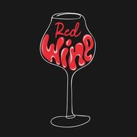 rosso vino. mano disegnato bicchiere di vino e lettering testo vettore