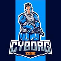 cyborg con pistola portafortuna esport logo design vettore