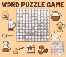 caffè bevande parola ricerca puzzle gioco foglio di lavoro vettore