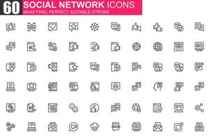 set di icone di linea sottile di social network vettore