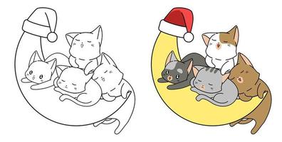 Cartoon adorabili gatti sulla luna da colorare pagina vettore