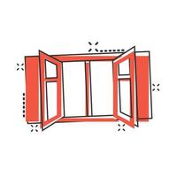 finestra icona nel comico stile. battente cartone animato vettore illustrazione su isolato sfondo. Casa interno spruzzo effetto cartello attività commerciale concetto.