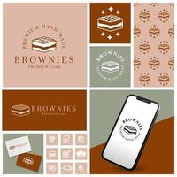 elegante torta brownies logo con icona e modello impostato vettore