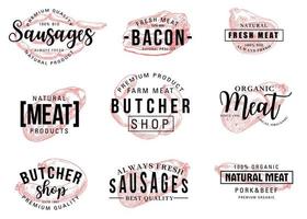 carne prodotti, macellaio negozio lettering vettore