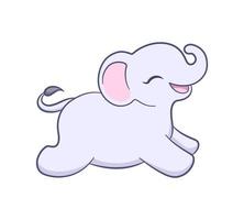 carino bambino elefante in esecuzione cartone animato illustrazione. animale mammifero con grande orecchie e tronco clipart per bambini. vettore