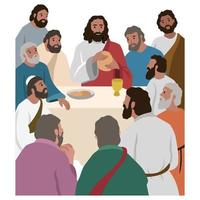 religione, Bibbia, cristianesimo concetto. nuovo testamento biblico religioso serie illustrazione. ultimo cena di Gesù Cristo cristiano personaggio e 12 apostoli discepoli prima figlio di Dio crocifissione. vettore