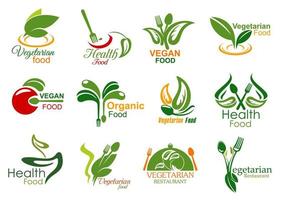 vegetariano ristorante e biologico cibo icone vettore