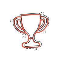 trofeo tazza icona nel comico stile. calice premio cartone animato vettore illustrazione su isolato sfondo. premio spruzzo effetto cartello attività commerciale concetto.