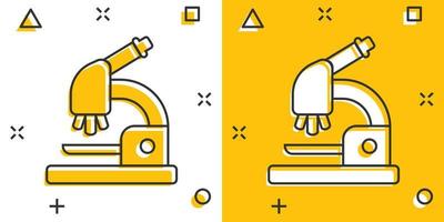 microscopio icona nel comico stile. laboratorio lente d'ingrandimento cartone animato vettore illustrazione su isolato sfondo. biologia strumento spruzzo effetto cartello attività commerciale concetto.