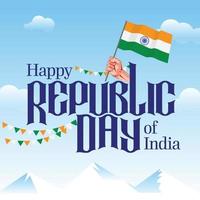 contento repubblica giorno di India. mano con orgoglio Tenere bandiera. celebrazione di gennaio 26th vettore
