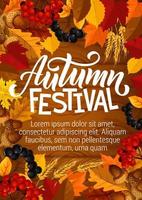 autunno Festival manifesto. vettore frutti di bosco nel fogliame