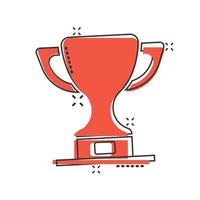 trofeo tazza icona nel comico stile. calice premio cartone animato vettore illustrazione su isolato sfondo. premio spruzzo effetto cartello attività commerciale concetto.