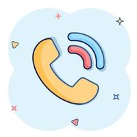 mobile Telefono icona nel comico stile. telefono parlare cartone animato vettore illustrazione su bianca isolato sfondo. hotline contatto spruzzo effetto attività commerciale concetto.