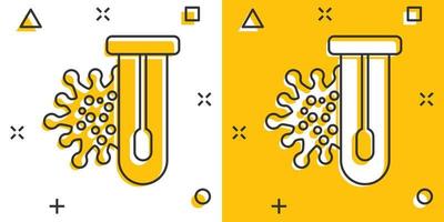 coronavirus test icona nel comico stile. covid-19 cartone animato vettore illustrazione su isolato sfondo. medico diagnostico spruzzo effetto cartello attività commerciale concetto.