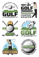 golf sport club retrò icone, palla e giocatore vettore