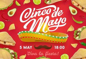 messicano sombrero, cibo. cinco de mayo invito vettore