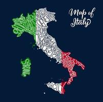 Italia regioni carta geografica nel vettore schizzo lettering