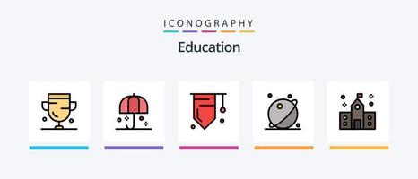 formazione scolastica linea pieno 5 icona imballare Compreso sicurezza. protezione. sparviere. assicurazione. laboratorio test tubi. creativo icone design vettore