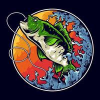 basso pesca illustrazione logo design vettore