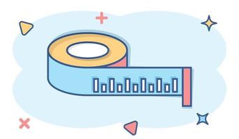 misurare nastro icona nel comico stile. righello cartone animato cartello vettore illustrazione su bianca isolato sfondo. metro spruzzo effetto attività commerciale concetto.