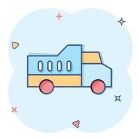 consegna camion icona nel comico stile. furgone cartone animato vettore illustrazione su bianca isolato sfondo. carico auto spruzzo effetto attività commerciale concetto.