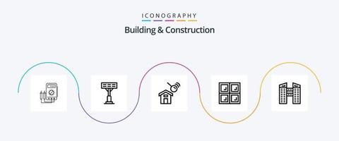 edificio e costruzione linea 5 icona imballare Compreso costruzione. edifici. città. finestra. costruzione vettore