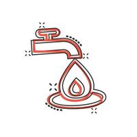 acqua rubinetto icona nel comico stile. gocciolina cartone animato vettore illustrazione su bianca isolato sfondo. rubinetto caduta spruzzo effetto cartello attività commerciale concetto.