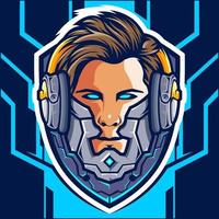 testa cyborg gamer esport logo design vettore