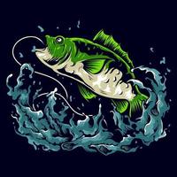 basso pesca illustrazione logo design vettore