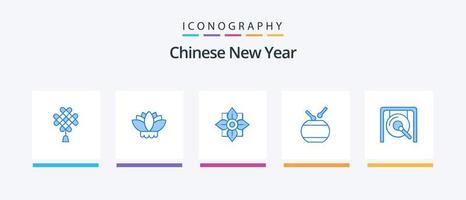 Cinese nuovo anno blu 5 icona imballare Compreso Cina. gong. decorazione. Cinese. celebrazione. creativo icone design vettore