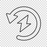 energia ricaricare icona nel piatto stile. voltaggio e freccia vettore illustrazione su bianca isolato sfondo. elettrico cartello attività commerciale concetto.